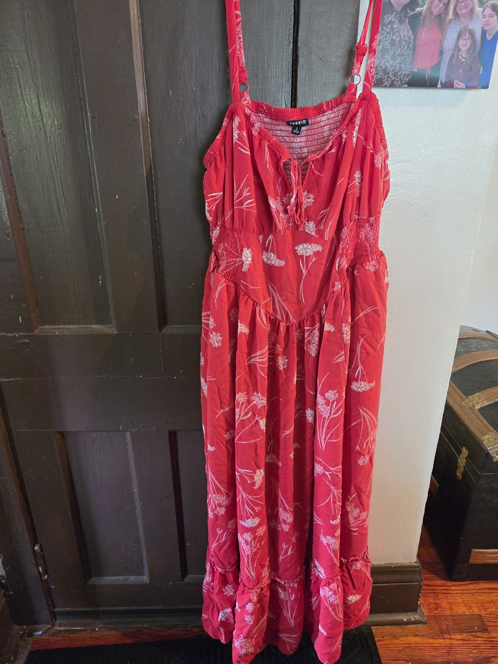Red Floral Maxi Sundress with Adjustable Straps
